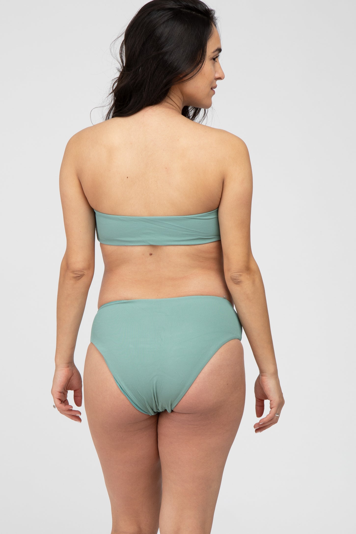 Sage Ribbed Bandeau Maternity Bikini Swim Set