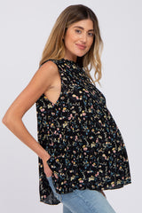 Black Floral Sleeveless Babydoll Maternity Top