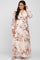 Cream Floral Chiffon Long Sleeve Pleated Maxi Dress