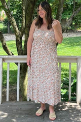 Beige Floral Sleeveless Tiered Maxi Dress