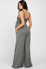 Olive Sleeveless Wide Leg Maternity Jumpsuit