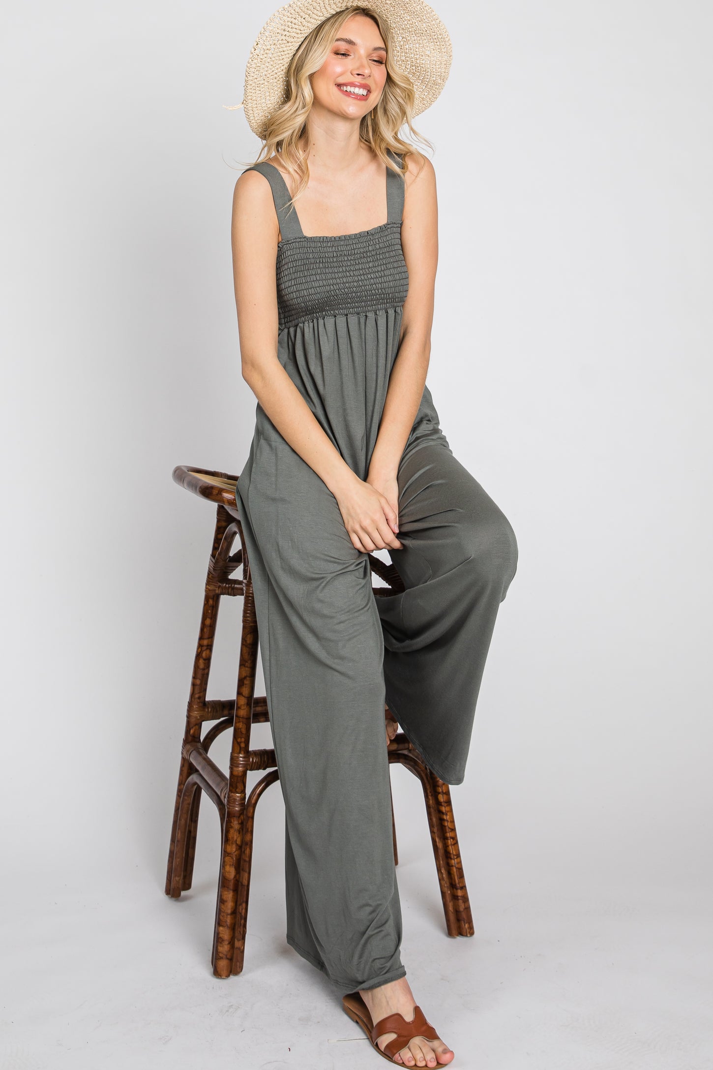 Olive Sleeveless Wide Leg Jumpsuit