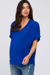 Royal Blue Short Sleeve Maternity Blouse