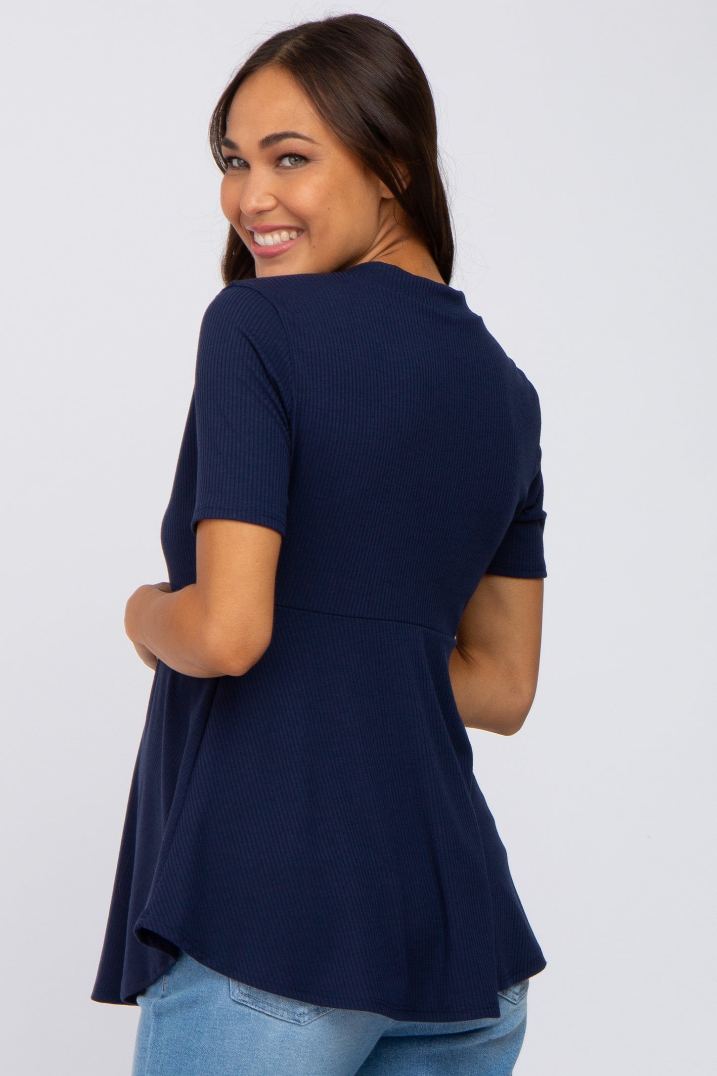 PinkBlush Navy Ribbed Button Accent Maternity Blouse