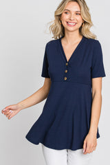 PinkBlush Navy Ribbed Button Accent Maternity Blouse