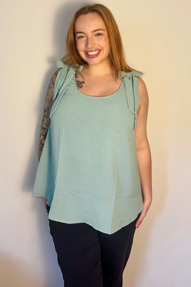 Mint Green Shoulder Bow Maternity Tank Top