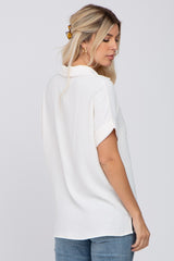 Ivory Collared Button-Down Short Sleeve Blouse