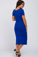 Royal Blue Fitted Maternity Midi Dress