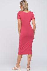 Coral Fitted Maternity Midi Dress