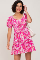 Fuchsia Floral Tiered Maternity Dress