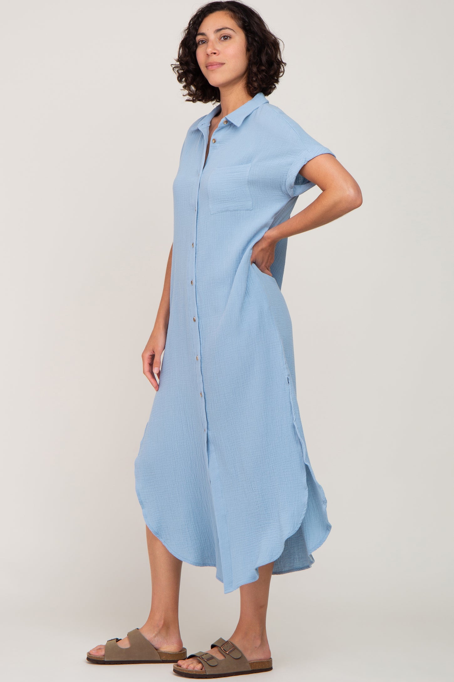 Light Blue Button Down Midi Dress