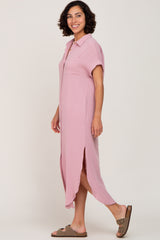Light Pink Button Down Midi Dress