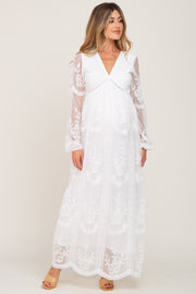 PinkBlush White Lace Mesh Overlay Long Sleeve Maternity Maxi Dress