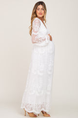 PinkBlush White Lace Mesh Overlay Long Sleeve Maternity Maxi Dress