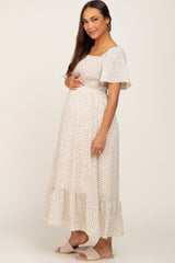 Cream Floral Smocked Maternity Midi Dress