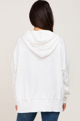 White Button Front Ribbed Trim Hooded Sweatshirt