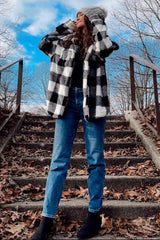 Black Plaid Fuzzy Shirt Jacket