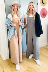 Olive Wide Leg Tie Back Overalls