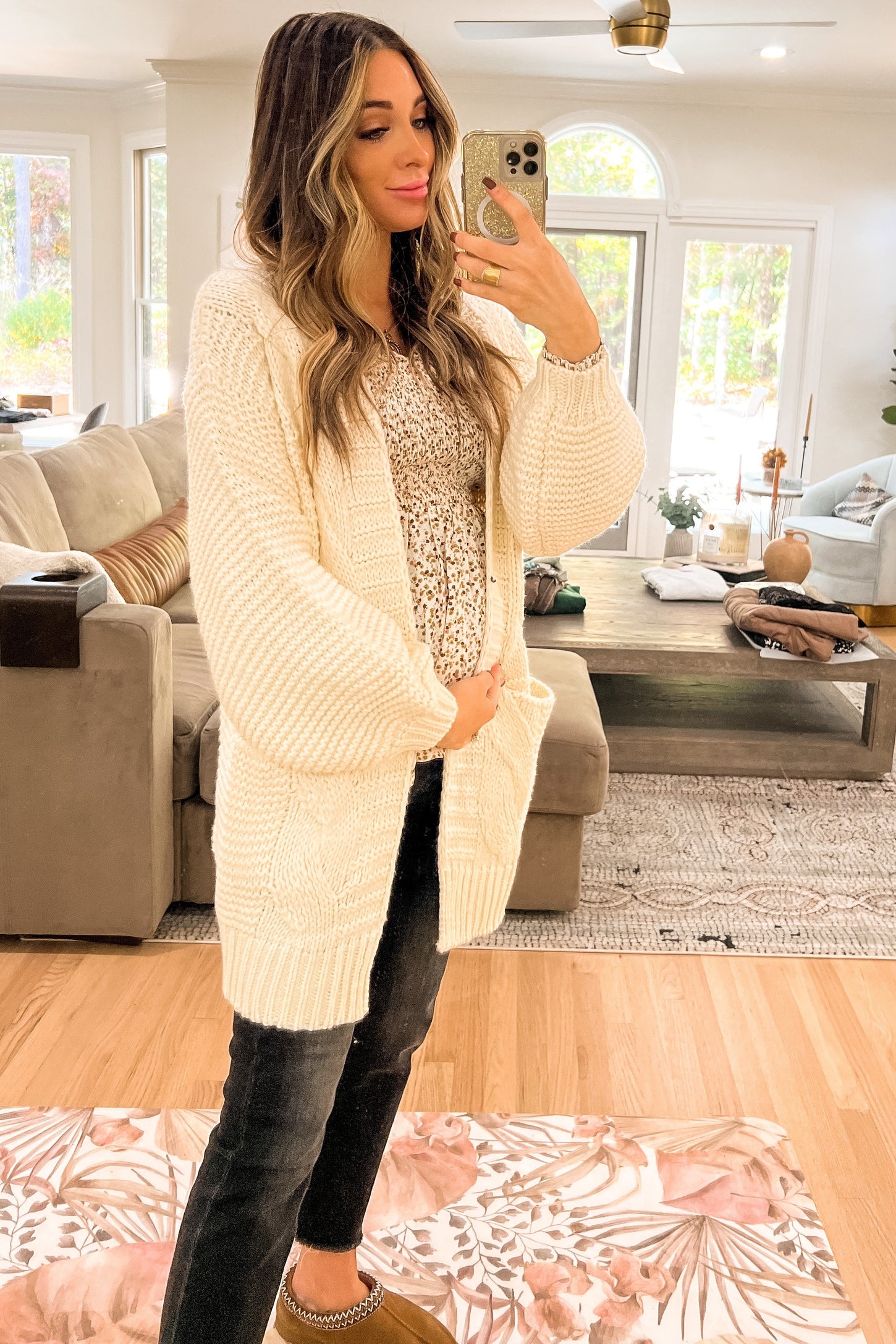Cream Cable Knit Front Pocket Maternity Cardigan