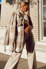 Beige Plaid Knit Maternity Shirt Jacket