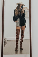 Black Satin Button Up Blouse