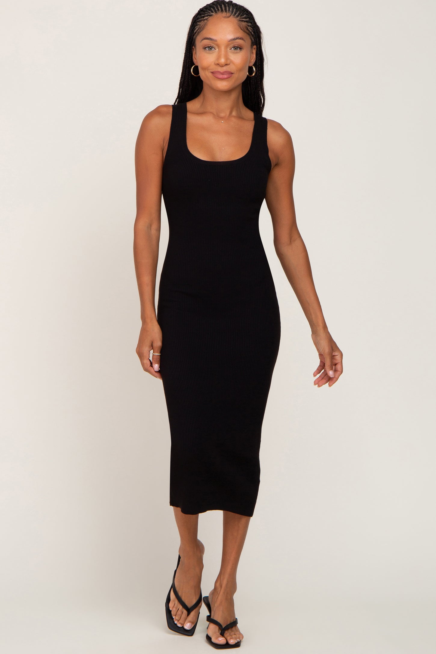 Black Fitted Knit Midi Dress
