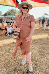 Camel Button Down Hi Low Maxi Dress