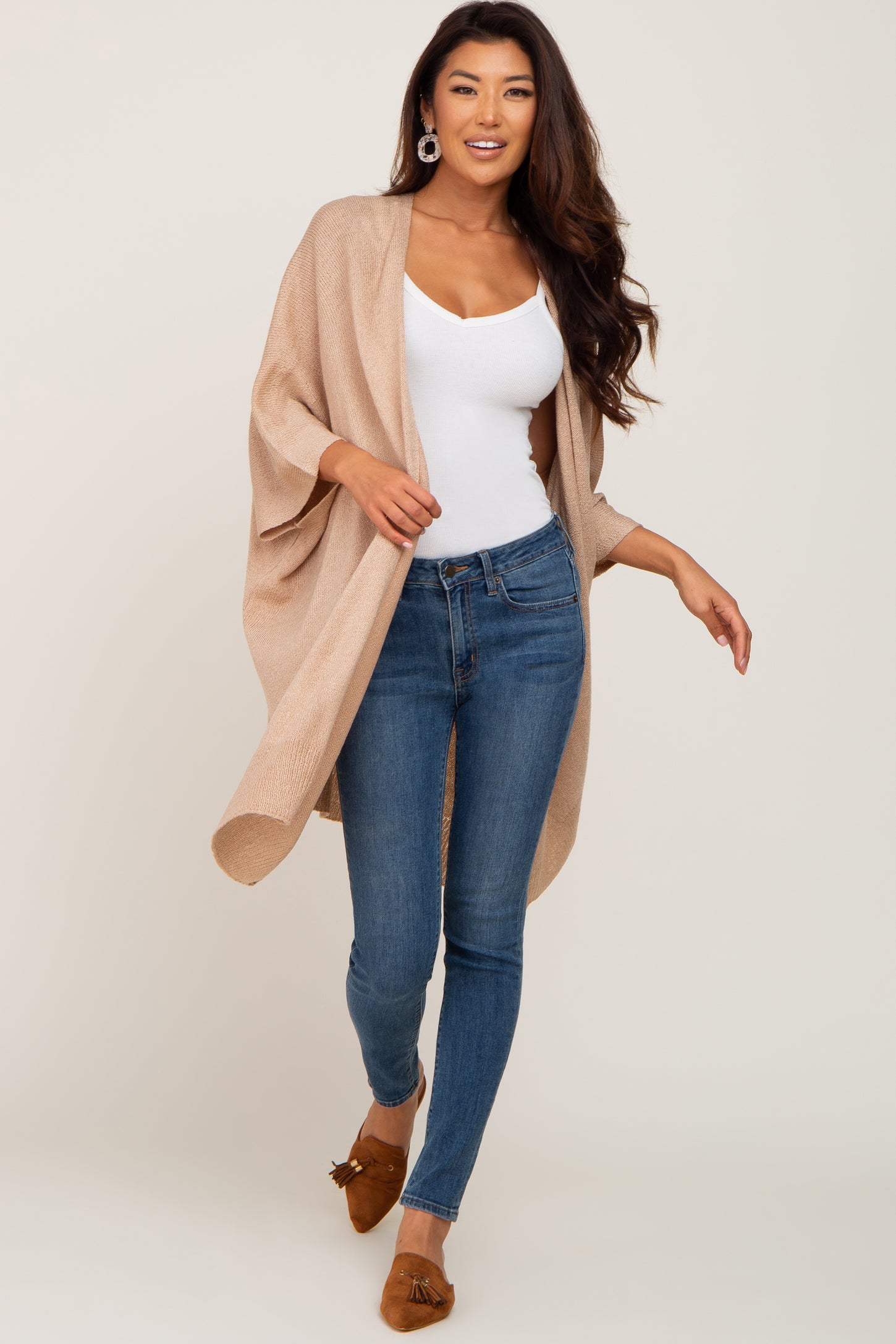 Taupe Knit Open Front Cardigan