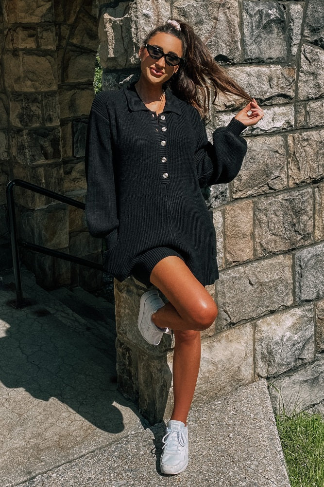 Black Button Down Sweater Romper