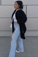 Black Contrast Oversized Sherpa Coat