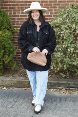 Black Contrast Oversized Sherpa Coat