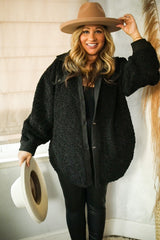 Black Contrast Oversized Sherpa Coat