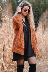 Black Waffle Knit Collared Long Sleeve Dress