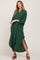 Forest Green Button Down 3/4 Sleeve Midi Dress