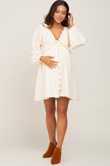 Beige Crochet Lace Button Front Maternity Dress