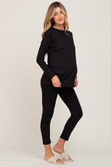 Black Ribbed Long Sleeve Maternity Pajama Pants Set
