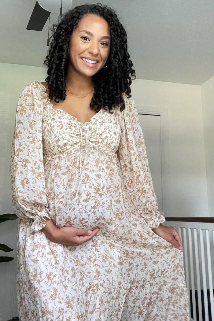 Ivory Floral Chiffon Ruffle Maternity Maxi Dress