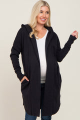 Black Hooded Long Maternity Cardigan