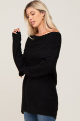 Black Off Shoulder Dolman Sleeve Knit Top