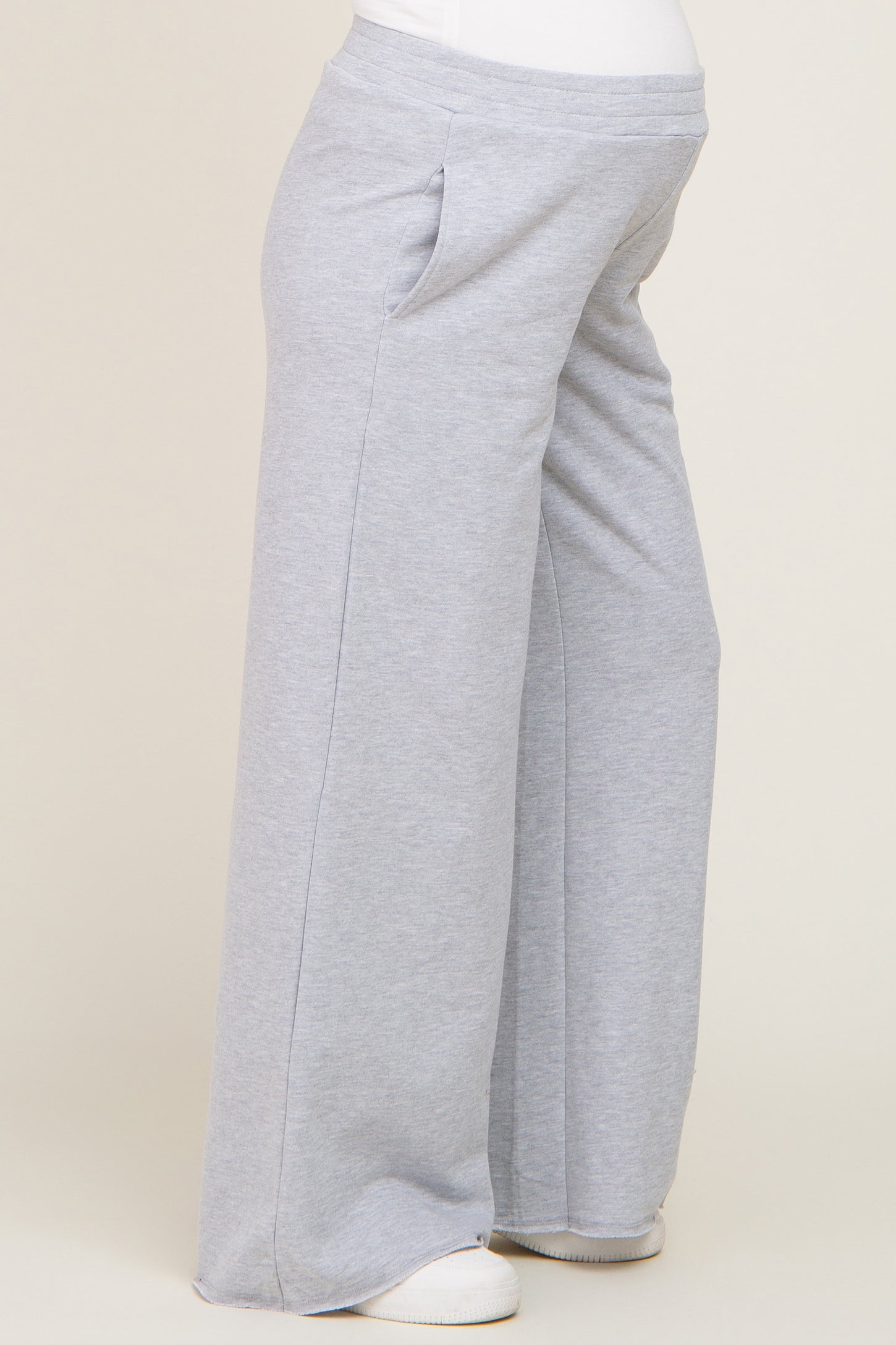 Heather Grey Wide Leg Fray Hem Maternity Sweatpants