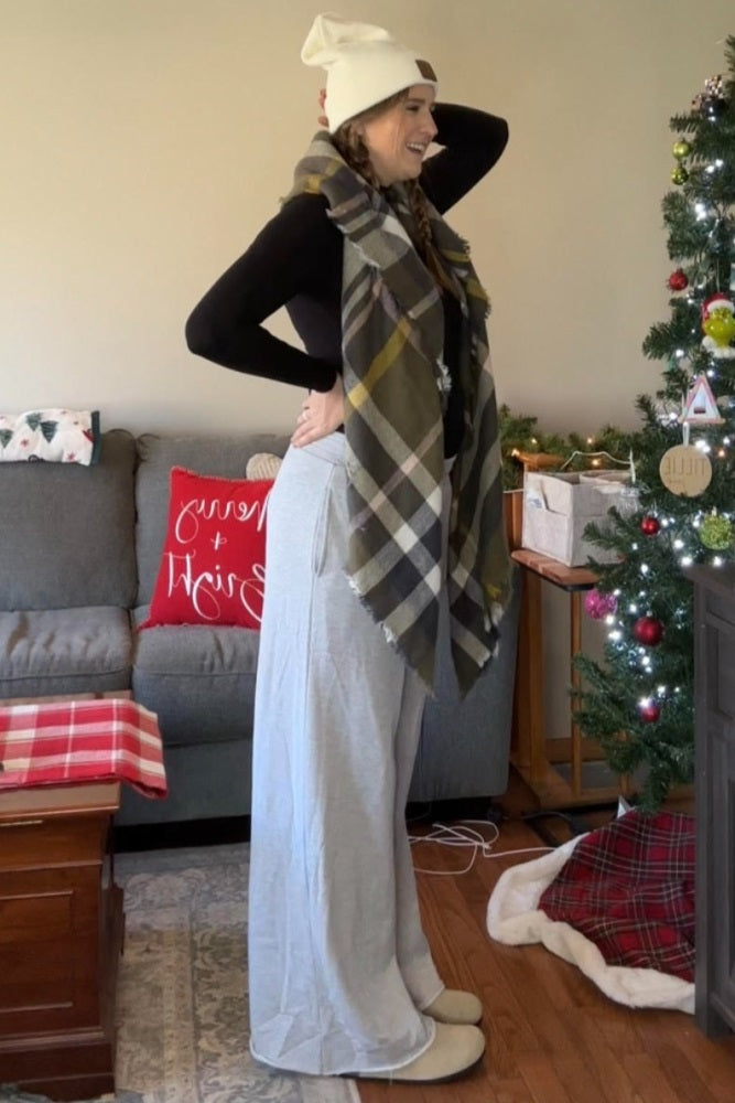 Heather Grey Wide Leg Fray Hem Sweatpants