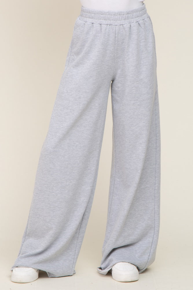 Heather Grey Wide Leg Fray Hem Sweatpants