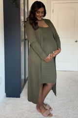 Olive Ribbed Cardigan 2 Piece Maternity Set