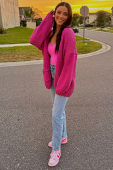 Fuchsia Oversized Bubble Sleeve Cardigan