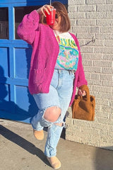 Fuchsia Oversized Bubble Sleeve Cardigan