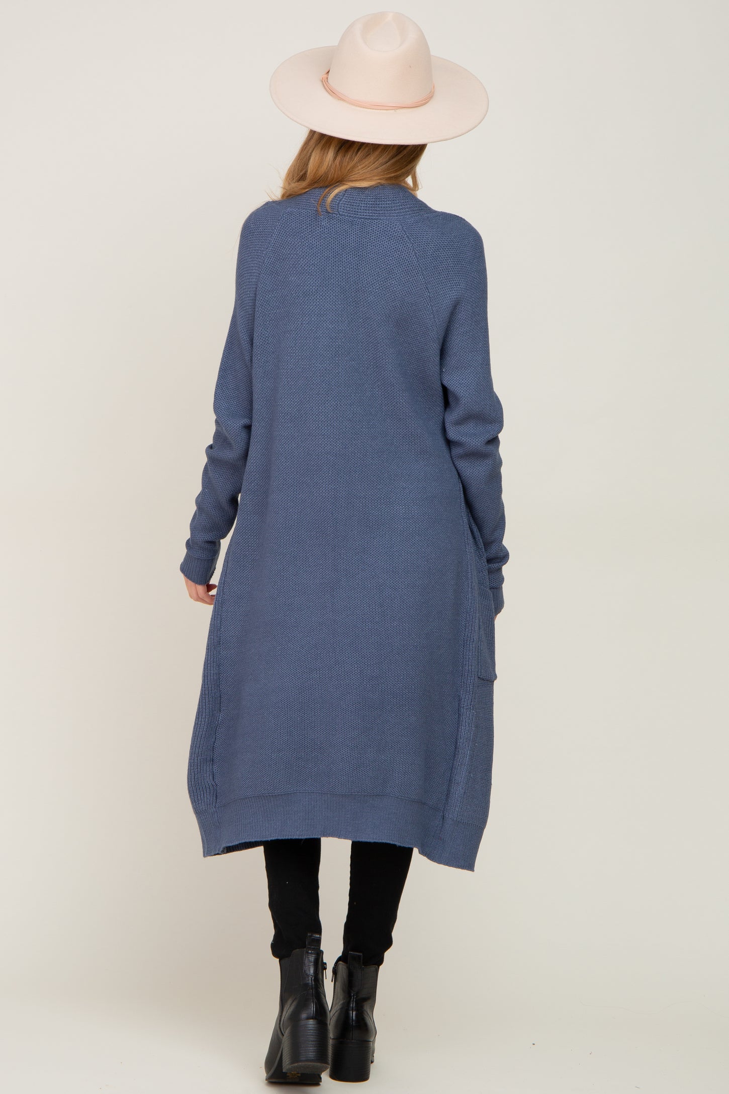 Blue Open Front Long Maternity Cardigan