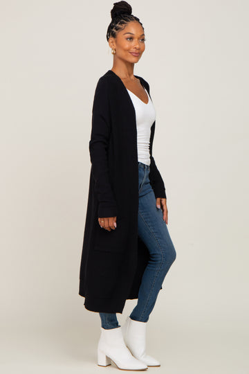 Black Open Front Long Cardigan