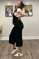Black Sleeveless Pocketed Wide Leg Maternity Jumpsuit