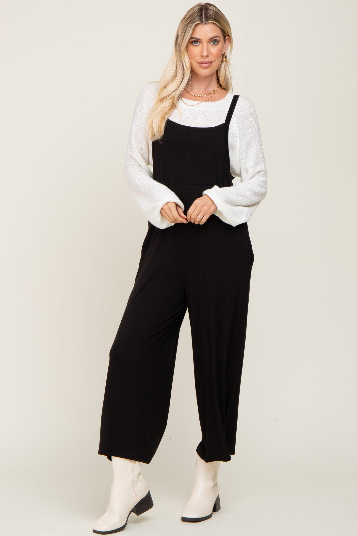 Black Sleeveless Pocketed Wide Leg Jumpsuit