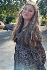 Black Leopard Print Square Neck Smocked Midi Dress